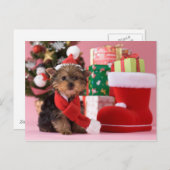 Het Puppy en Kerstmis van Yorkshire Terrier Feestdagenkaart (Voorkant / Achterkant)