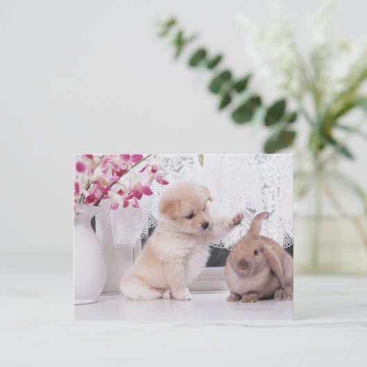 Het puppy en snoeit het Konijn van het Oor Briefkaart (Staand voorkant)