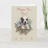 Het Puppy van Boston Terrier - Hond van het Leuke Feestdagen Kaart (Voorkant)