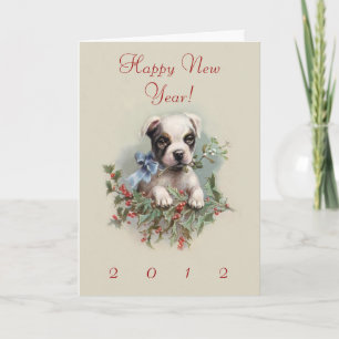 Het Puppy van Boston Terrier - Hond van het Leuke Feestdagen Kaart
