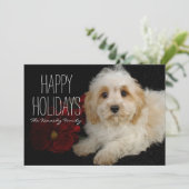 Het puppy van Cavachon van Chrirstmas Feestdagenkaart (Staand voorkant)