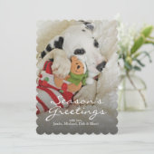 Het puppy van Dalmation met de Kous van Kerstmis Feestdagenkaart (Staand voorkant)