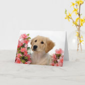 Het Puppy van het golden retriever en Roze Bloemen Kaart (Gele Bloem)