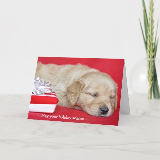 Het puppy van het Golden retriever van Kerstmis Feestdagen Kaart (Voorkant)