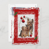 Het Puppy van Kerstmis van Yorkie koestert en kust Feestdagenkaart (Voorkant / Achterkant)