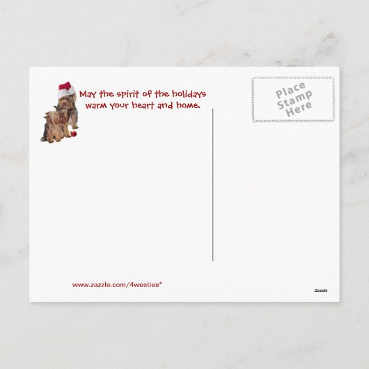 Het Puppy van Kerstmis van Yorkie koestert en kust Feestdagenkaart (Achterkant)