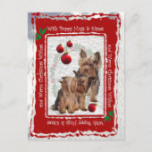 Het Puppy van Kerstmis van Yorkie koestert en kust Feestdagenkaart (Voorkant)
