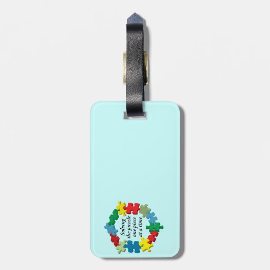 Het Puzzle-Bagagelabel oplossen.. Blauw Bagagelabel (Achterkant verticaal)