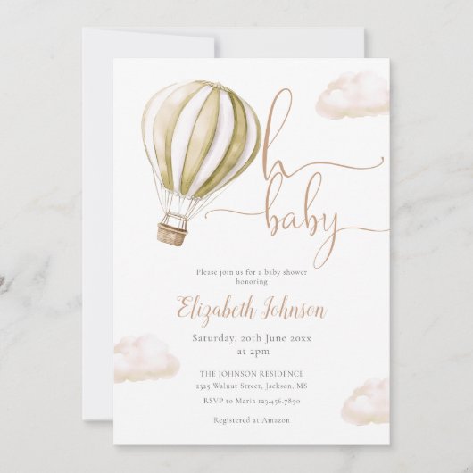Het QR-code foto baby shower van het hete luchtbal Kaart (Voorkant)