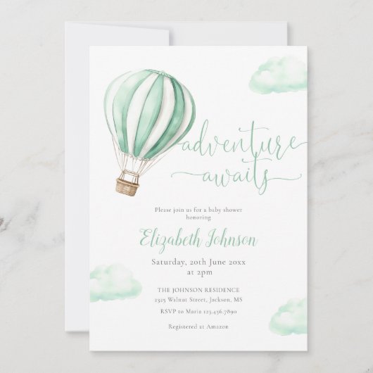 Het QR-code Foto Babyfeest met Heete Luchtballon Kaart (Voorkant)