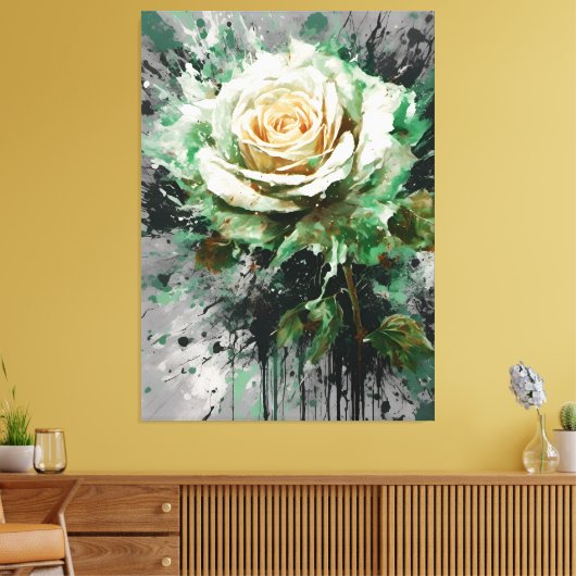 Het raadselachtige witte en groene Roos Canvas Afdruk (Insitu (Woonkamer))