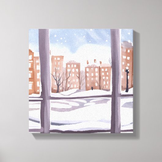Het raam van Mema | Snowy City Window Painting Canvas Afdruk (Voorkant)