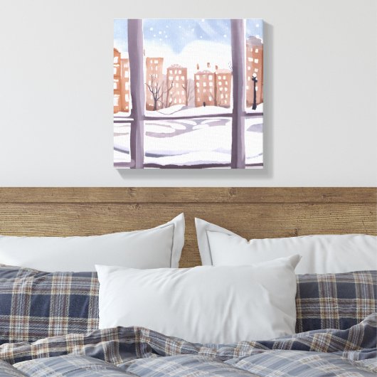 Het raam van Mema | Snowy City Window Painting Canvas Afdruk (Insitu (Slaapkamer))