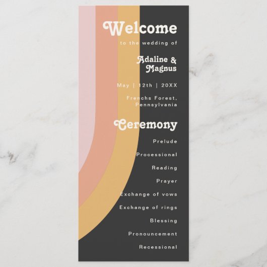 Het 'Rainbow Dark Wedding Programme' van de Modern Programmakaart (Voorkant)