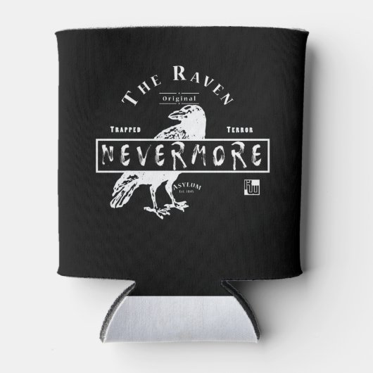 Het Raven Asylum (witte tekst) Blikjeskoeler (Voorkant)
