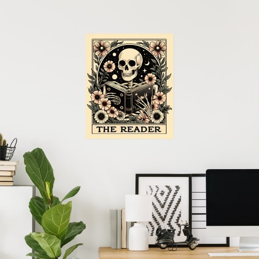 Het Reader Skeleton Tarot Kaart Poster (Thuiskantoor)