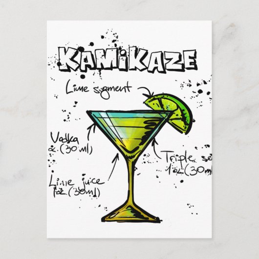 Het Recept van de Cocktail van de kamikaze Briefkaart (Voorkant)