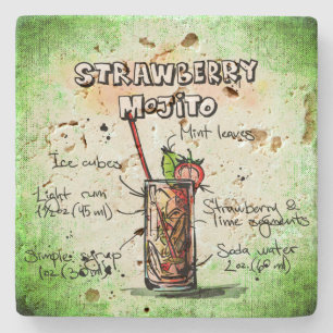 Het Recept van de Drank van Mojito van de aardbei Stenen Onderzetter