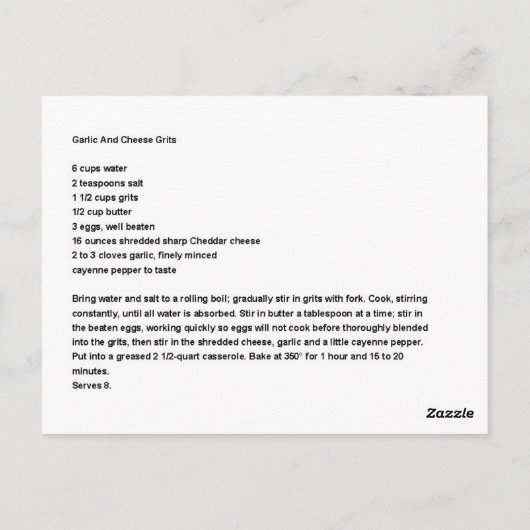 Het Recept van de Grutten van het knoflook en van Briefkaart (Achterkant)