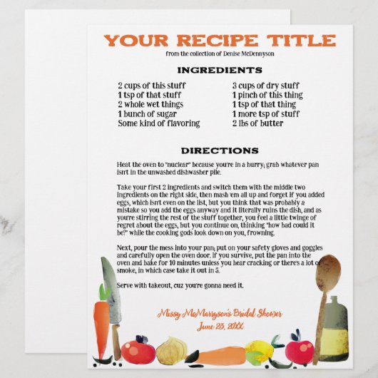 het recept van het recept van groente - en fruitgr (Voorkant / Achterkant)