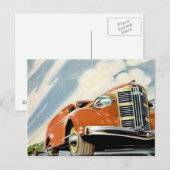 Het Red Motor Briefkaart van de Art Deco 1930 (Voorkant / Achterkant)