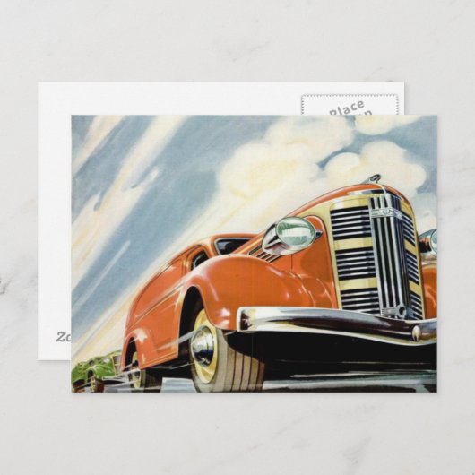 Het Red Motor Briefkaart van de Art Deco 1930 (Voorkant / Achterkant)