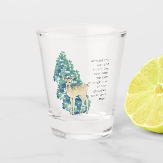 Het ree danst door de sneeuw shot glas (Voorkant)