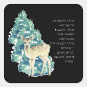 Het ree danst door de sneeuw vierkante sticker (Voorkant)