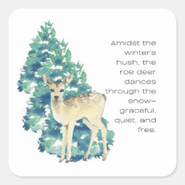 Het ree danst door de sneeuw vierkante sticker