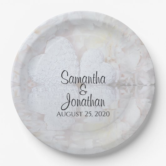 Het reflecteren van witte harten Romantic Wedding Papieren Bordje (Voorkant)