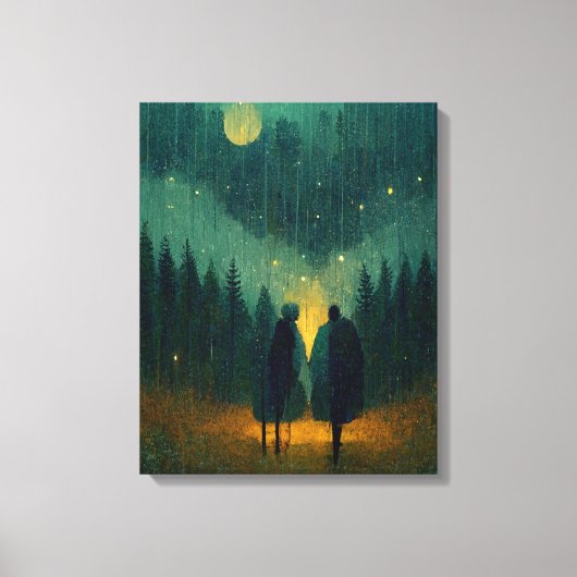 Het regenachtige 'Night Couple' in het bos Canvas Afdruk (Voorkant)