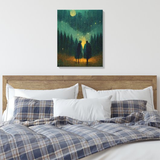 Het regenachtige 'Night Couple' in het bos Canvas Afdruk (Insitu (Slaapkamer))