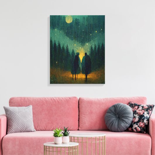 Het regenachtige 'Night Couple' in het bos Canvas Afdruk (Insitu (Woonkamer))