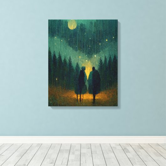 Het regenachtige 'Night Couple' in het bos Canvas Afdruk (Insitu (Houten vloer))