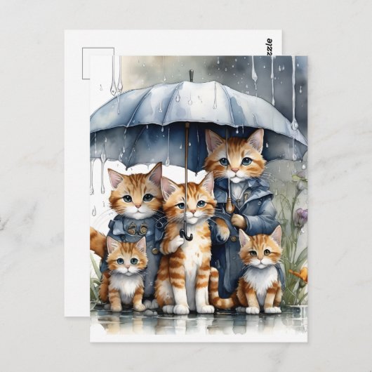 Het regende buiten, dus de moederkat belde h briefkaart (Voorkant / Achterkant)