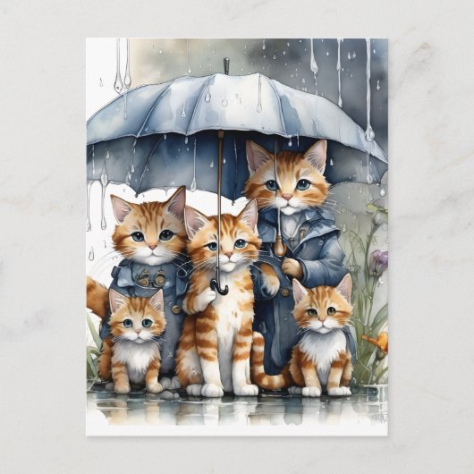 Het regende buiten, dus de moederkat belde h briefkaart (Voorkant)