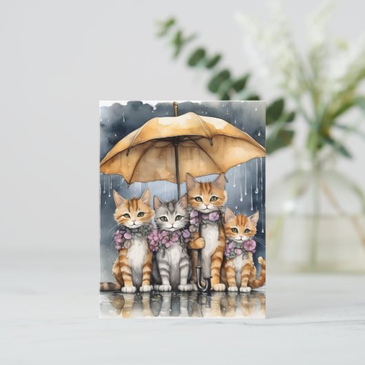 Het regende buiten, dus de moederkat belde h feestdagenkaart (Staand voorkant)