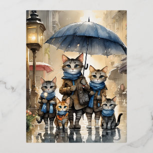 Het regende buiten, dus de moederkat belde h folie feestdagen briefkaart