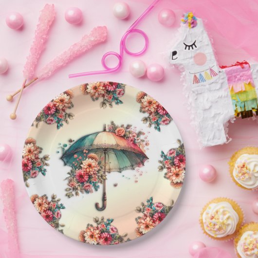 Het regent een prachtige bloemenbruiloft papieren bordje (Feest)