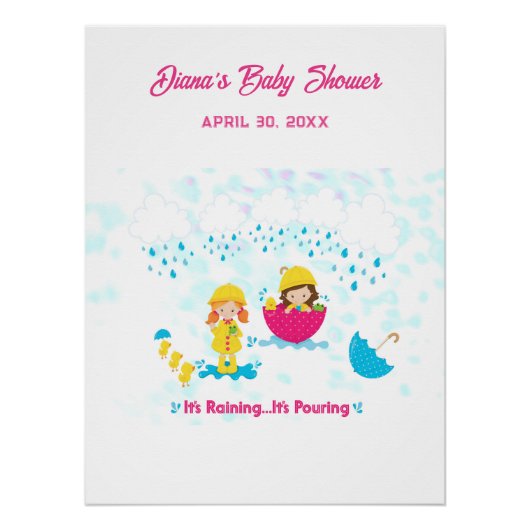 Het regent het giet regenachtig Baby shower Perfect Poster (Voorkant)
