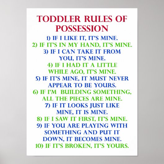 Het reglement van Toddler betreffende het bezit va Poster (Voorkant)