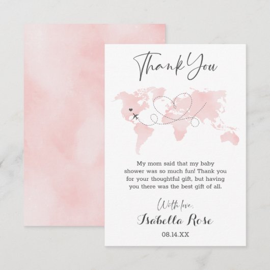 Het Reizigersavontuur Blush roze Baby shower voor  Bedankkaart (Voorkant / Achterkant)