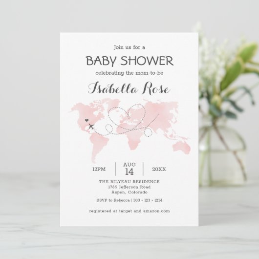 Het Reizigersavontuur Blush roze Baby shower voor  Kaart (Staand voorkant)