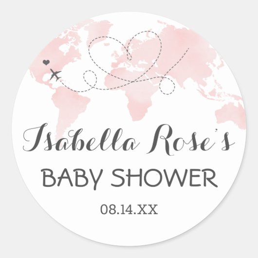 Het Reizigersavontuur Blush roze Baby shower voor  Ronde Sticker (Voorkant)