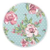 Het rendabele moderne  roos met stippen blauwe kas keramische knop (Voorkant)