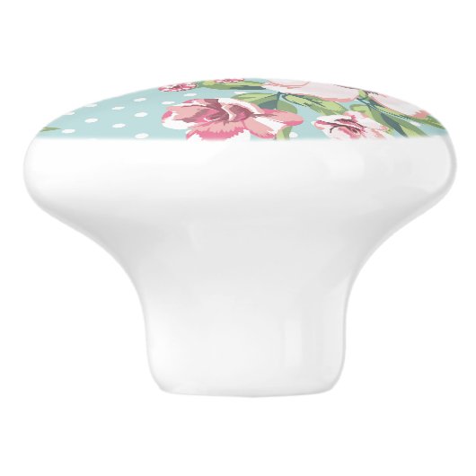 Het rendabele moderne  roos met stippen blauwe kas keramische knop (Zijkant)