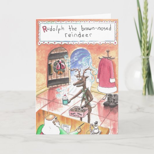 het rendier met bruine neus feestdagen kaart (Voorkant)