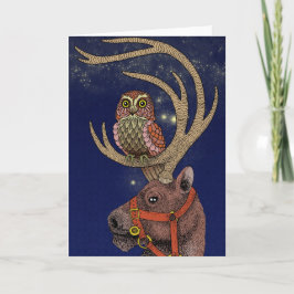 Het rendier van de uil feestdagen kaart