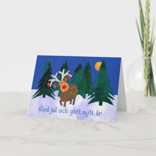 Het Rendier van Kerstmis met Zweedse Groet Feestdagen Kaart (Voorkant)