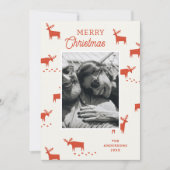 Het rendier van Red Woodland. Lichte ivoren kerstf Feestdagenkaart (Voorkant)